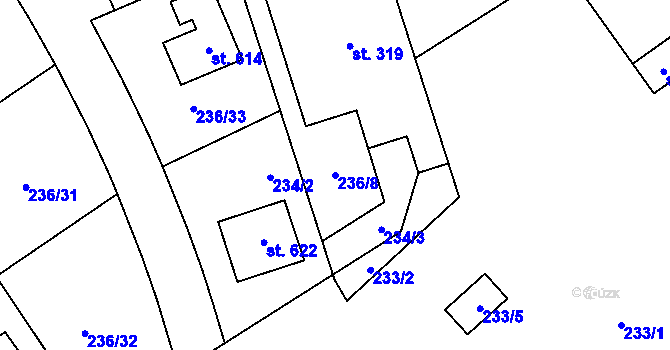 Parcela st. 236/8 v KÚ Horní Jirčany, Katastrální mapa