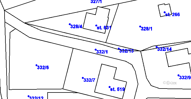 Parcela st. 332/1 v KÚ Horní Jirčany, Katastrální mapa