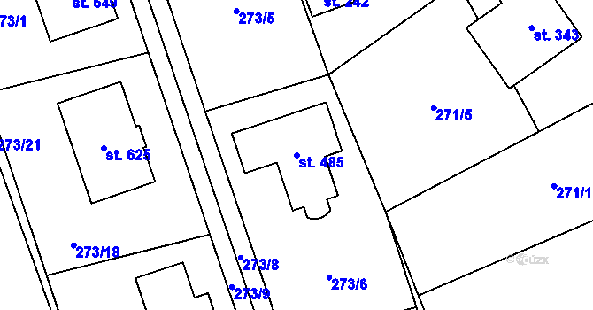 Parcela st. 485 v KÚ Horní Jirčany, Katastrální mapa