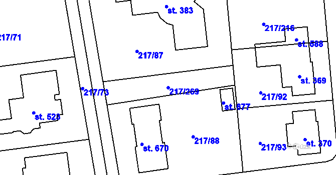 Parcela st. 217/269 v KÚ Horní Jirčany, Katastrální mapa