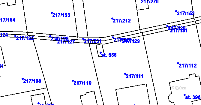 Parcela st. 556 v KÚ Horní Jirčany, Katastrální mapa