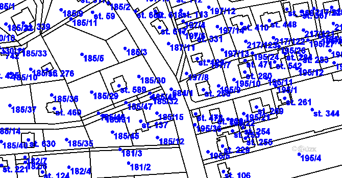 Parcela st. 684/1 v KÚ Horní Jirčany, Katastrální mapa