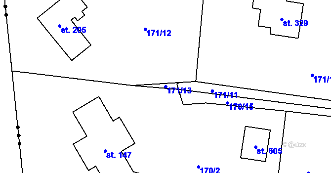 Parcela st. 171/13 v KÚ Horní Jirčany, Katastrální mapa