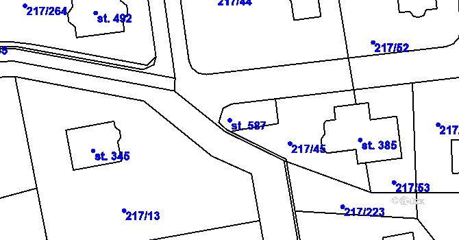 Parcela st. 587 v KÚ Horní Jirčany, Katastrální mapa