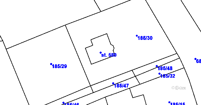 Parcela st. 589 v KÚ Horní Jirčany, Katastrální mapa