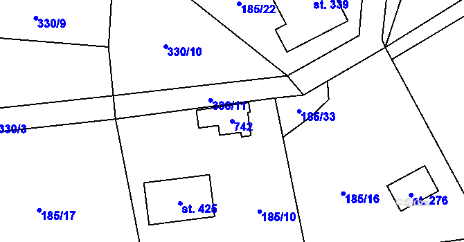 Parcela st. 742 v KÚ Horní Jirčany, Katastrální mapa
