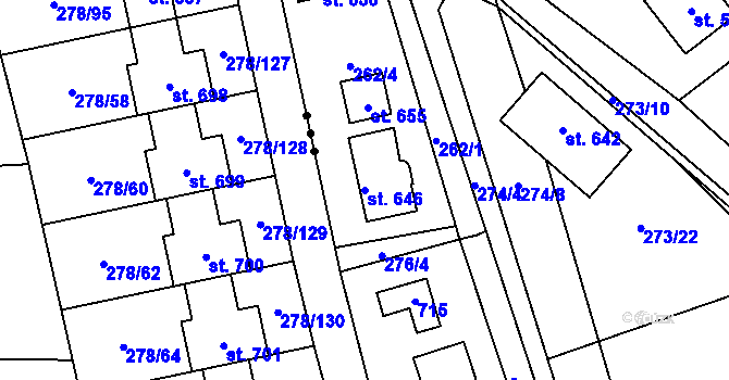 Parcela st. 646 v KÚ Horní Jirčany, Katastrální mapa