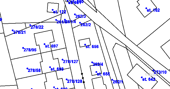 Parcela st. 656 v KÚ Horní Jirčany, Katastrální mapa