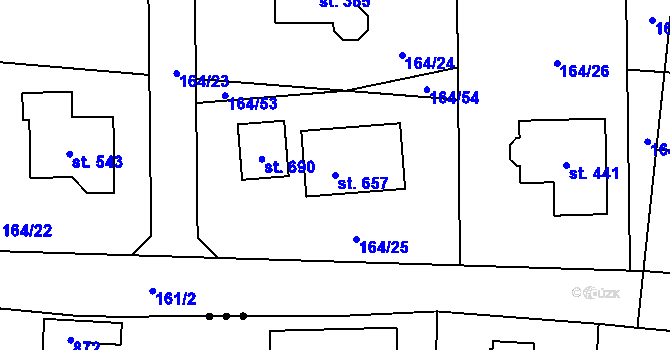 Parcela st. 657 v KÚ Horní Jirčany, Katastrální mapa