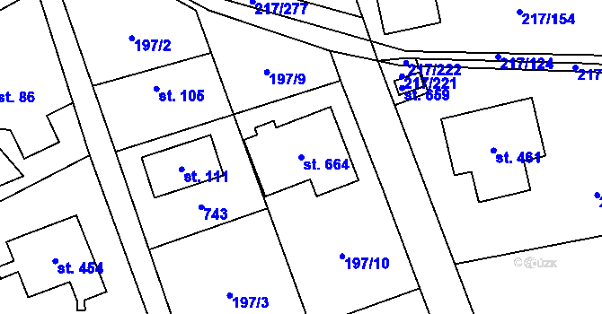 Parcela st. 664 v KÚ Horní Jirčany, Katastrální mapa