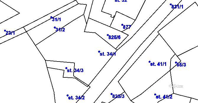 Parcela st. 34/1 v KÚ Jesenice u Prahy, Katastrální mapa