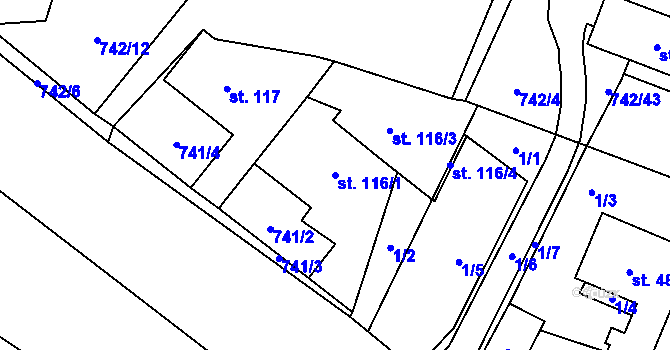 Parcela st. 116/1 v KÚ Jesenice u Prahy, Katastrální mapa