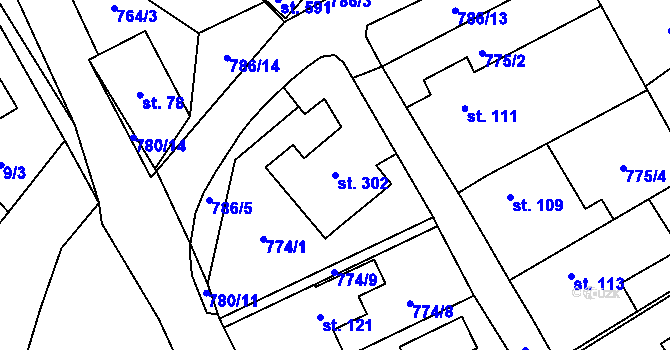 Parcela st. 302 v KÚ Jesenice u Prahy, Katastrální mapa