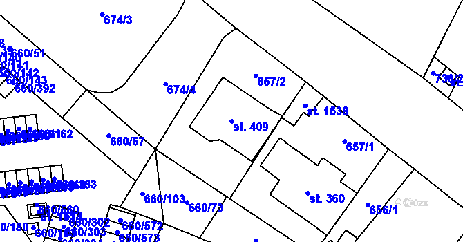 Parcela st. 409 v KÚ Jesenice u Prahy, Katastrální mapa