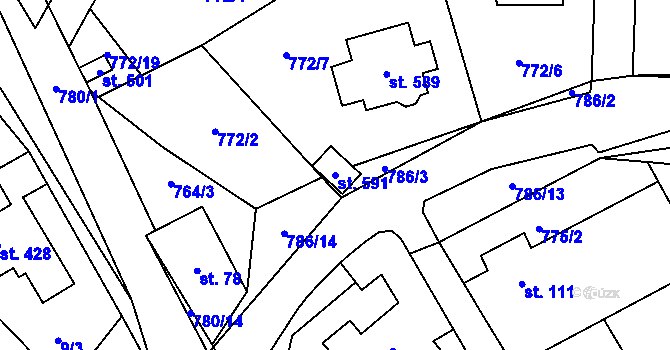 Parcela st. 591 v KÚ Jesenice u Prahy, Katastrální mapa