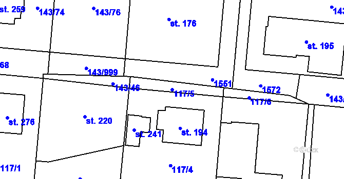 Parcela st. 117/5 v KÚ Jesenice u Prahy, Katastrální mapa