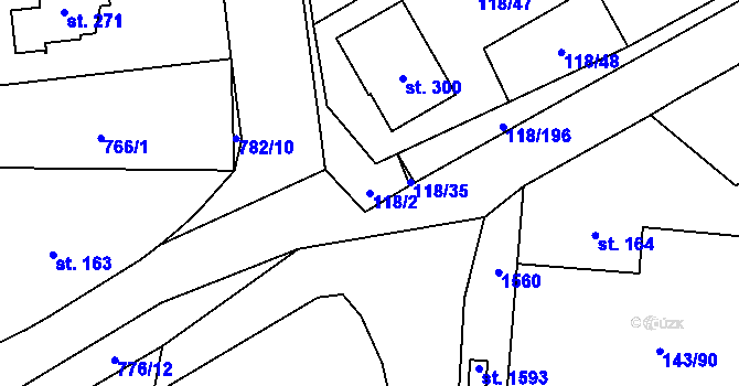 Parcela st. 118/2 v KÚ Jesenice u Prahy, Katastrální mapa