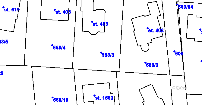 Parcela st. 568/3 v KÚ Jesenice u Prahy, Katastrální mapa