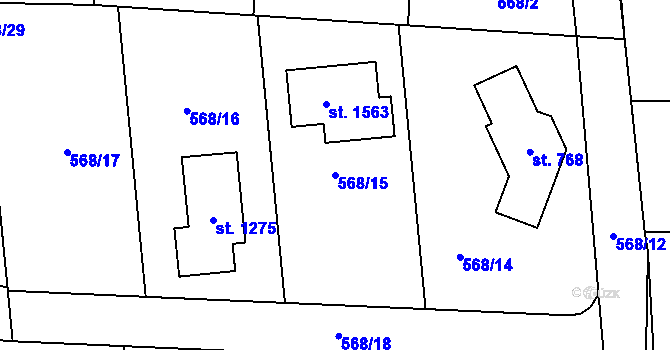 Parcela st. 568/15 v KÚ Jesenice u Prahy, Katastrální mapa