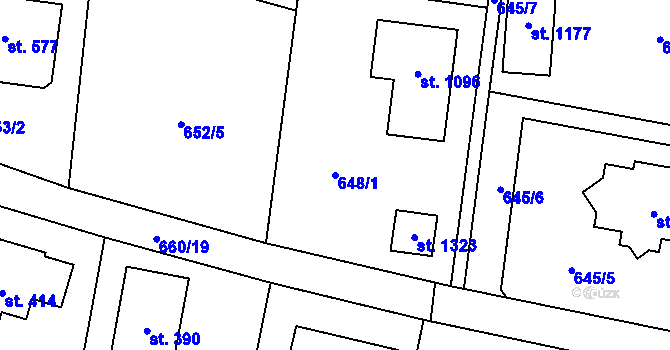 Parcela st. 648/1 v KÚ Jesenice u Prahy, Katastrální mapa