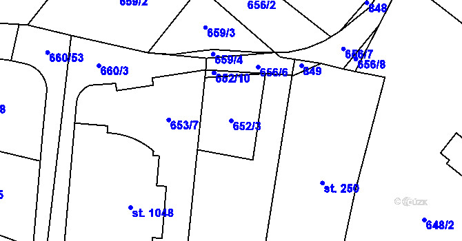 Parcela st. 652/3 v KÚ Jesenice u Prahy, Katastrální mapa