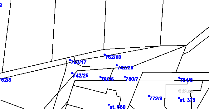 Parcela st. 762/18 v KÚ Jesenice u Prahy, Katastrální mapa