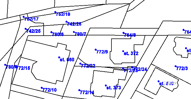 Parcela st. 772/9 v KÚ Jesenice u Prahy, Katastrální mapa