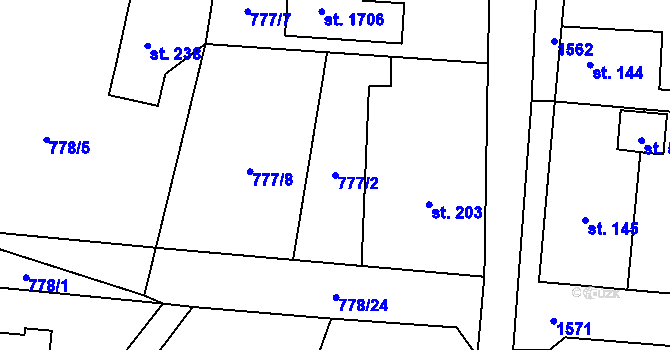 Parcela st. 777/2 v KÚ Jesenice u Prahy, Katastrální mapa