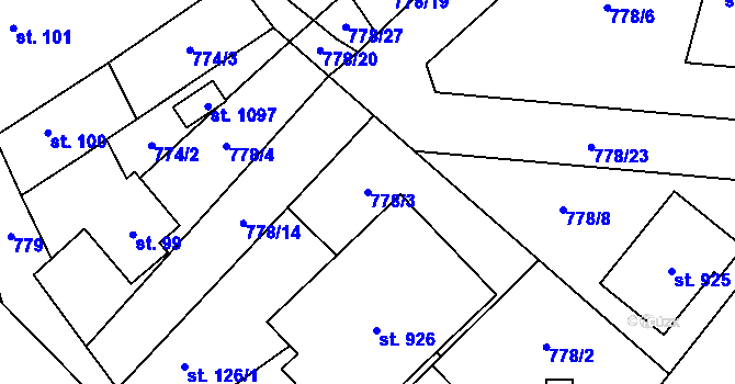 Parcela st. 778/3 v KÚ Jesenice u Prahy, Katastrální mapa