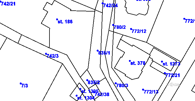 Parcela st. 835/1 v KÚ Jesenice u Prahy, Katastrální mapa