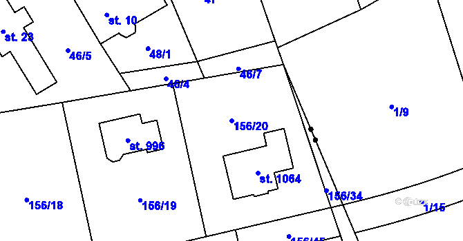 Parcela st. 156/20 v KÚ Jesenice u Prahy, Katastrální mapa