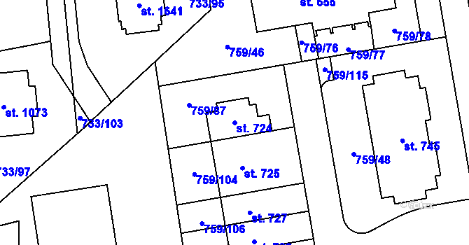 Parcela st. 724 v KÚ Jesenice u Prahy, Katastrální mapa