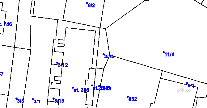 Parcela st. 3/15 v KÚ Jesenice u Prahy, Katastrální mapa