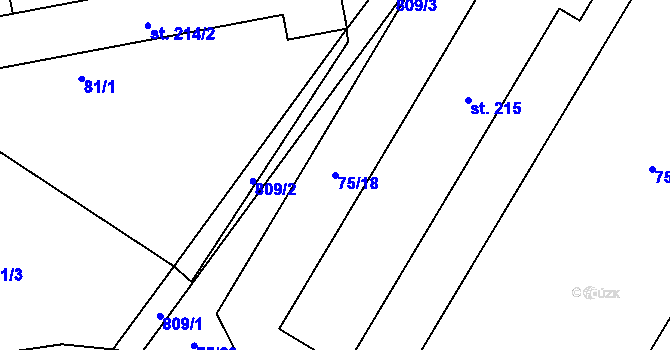 Parcela st. 75/18 v KÚ Jesenice u Prahy, Katastrální mapa