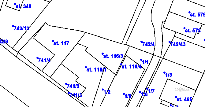Parcela st. 116/3 v KÚ Jesenice u Prahy, Katastrální mapa
