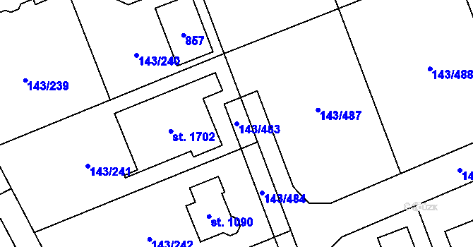 Parcela st. 143/483 v KÚ Jesenice u Prahy, Katastrální mapa