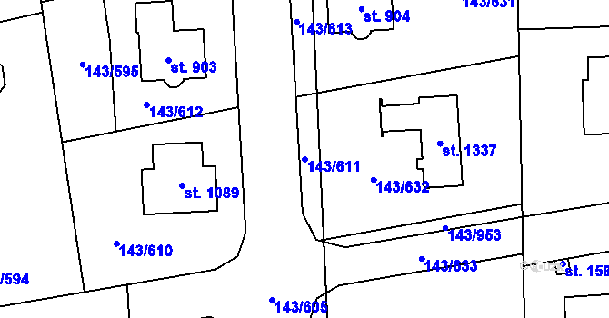 Parcela st. 143/611 v KÚ Jesenice u Prahy, Katastrální mapa