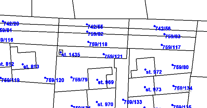 Parcela st. 759/121 v KÚ Jesenice u Prahy, Katastrální mapa