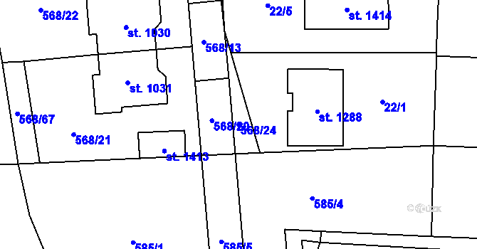Parcela st. 568/24 v KÚ Jesenice u Prahy, Katastrální mapa