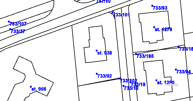 Parcela st. 938 v KÚ Jesenice u Prahy, Katastrální mapa