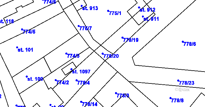 Parcela st. 778/20 v KÚ Jesenice u Prahy, Katastrální mapa