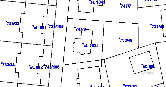 Parcela st. 1033 v KÚ Jesenice u Prahy, Katastrální mapa