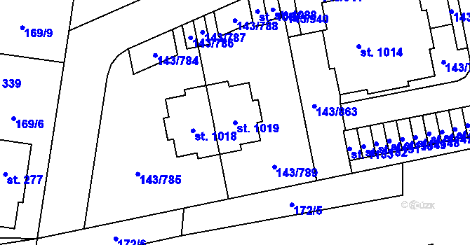 Parcela st. 1019 v KÚ Jesenice u Prahy, Katastrální mapa
