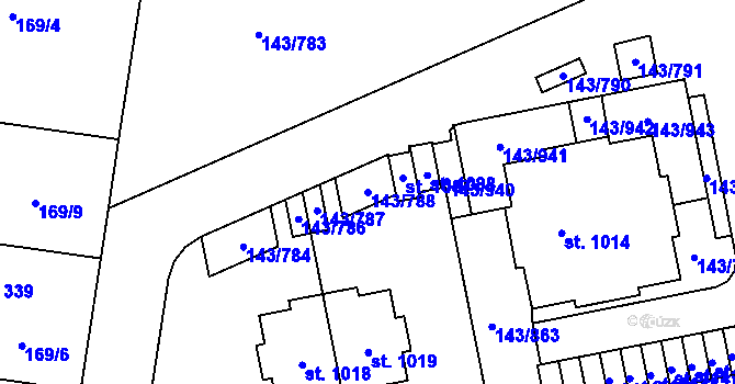 Parcela st. 143/788 v KÚ Jesenice u Prahy, Katastrální mapa