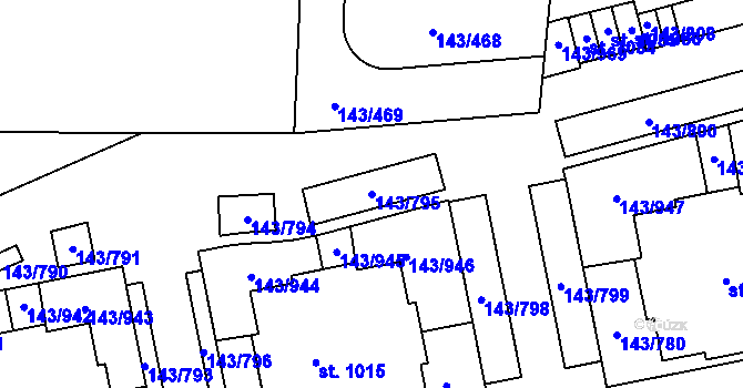 Parcela st. 143/795 v KÚ Jesenice u Prahy, Katastrální mapa