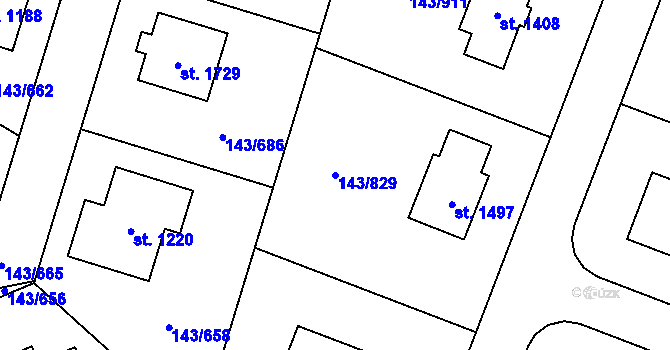 Parcela st. 143/829 v KÚ Jesenice u Prahy, Katastrální mapa
