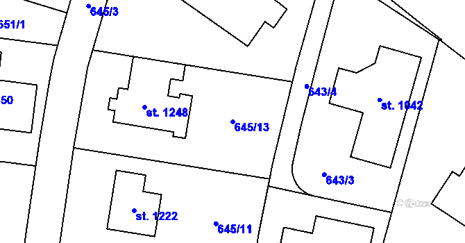Parcela st. 645/13 v KÚ Jesenice u Prahy, Katastrální mapa