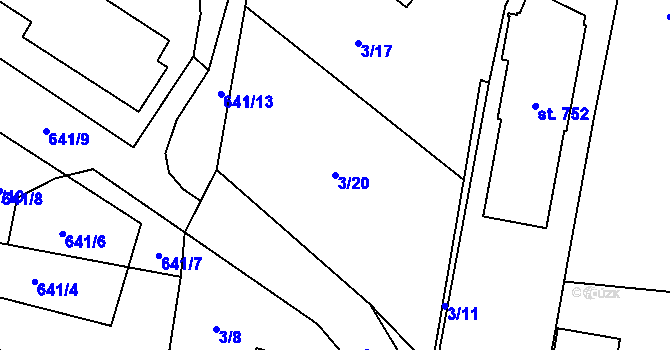 Parcela st. 3/20 v KÚ Jesenice u Prahy, Katastrální mapa