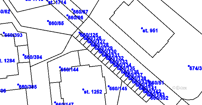 Parcela st. 660/131 v KÚ Jesenice u Prahy, Katastrální mapa