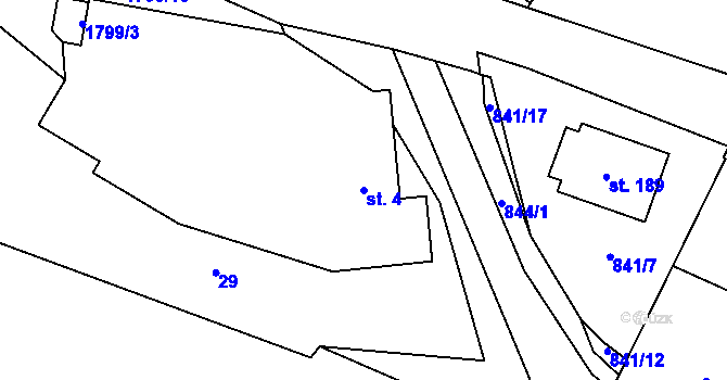 Parcela st. 4 v KÚ Jesenice u Sedlčan, Katastrální mapa